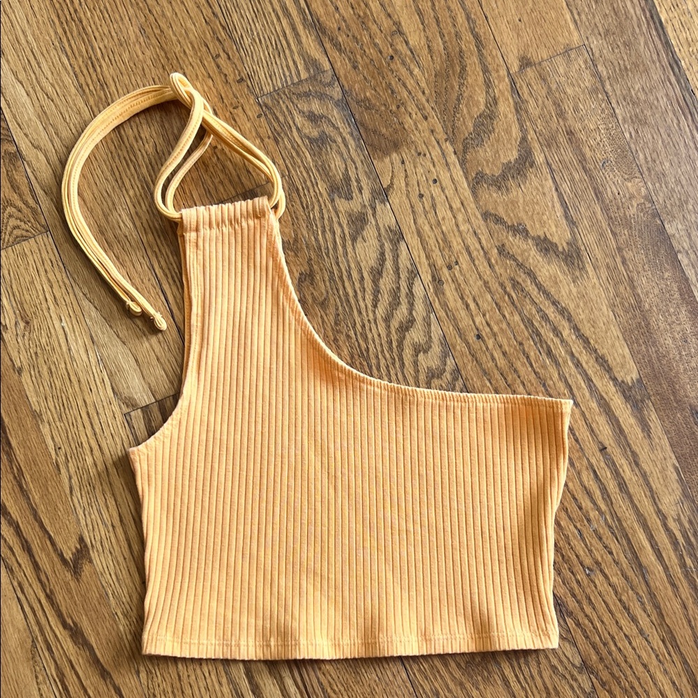 Aerie Tangerine Ribbed One-Shoulder Top